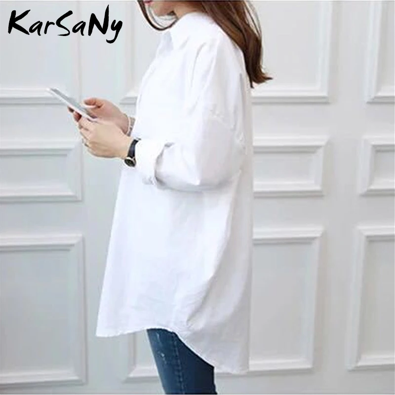 Women's White Shirt Oversize Cotton Femme Tops Plus Size 5XL Long Shirts For Women White Blouse Spring Long Sleeve Tunics Women 3