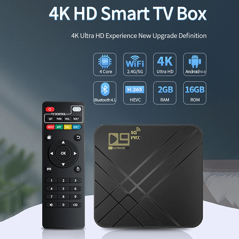 Приставка Смарт-ТВ D9 PRO 2 4 ГГц Android + 16 ГБ ядра Ultra 4K HD | Электроника