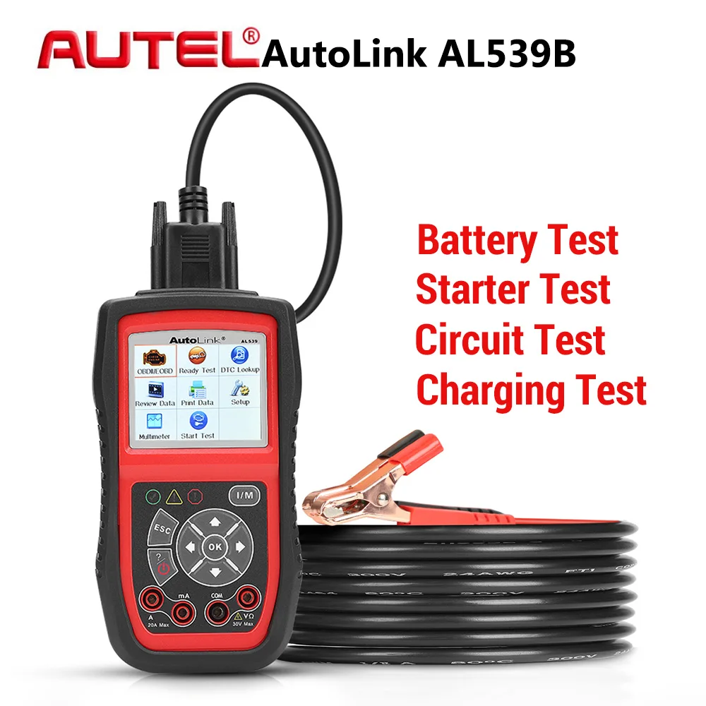 Устройство автосвязи мотеля AL539B батарея тестовый прибор OBD2 сканер Авто Код считыватель автомобильный диагностический инструмент Avometer испытание напряжения Cranking тест - Цвет: Красный