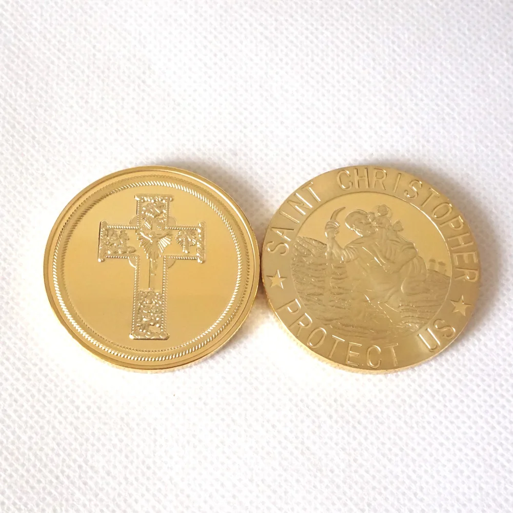 

1pcs/lot Easter Festival Saint Christopher Protect us Coins Jesus Cross Souvenir Metal Coin