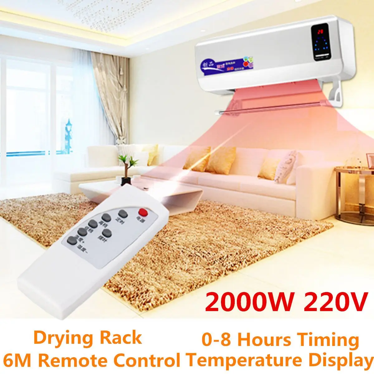  Waterproof Wall-Mounted Electric Heater Remote Wifi Control Air Conditioning Machine Heat Energy Sa