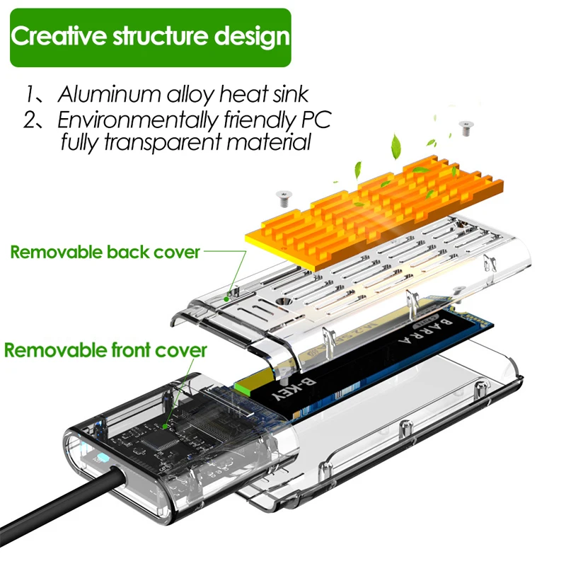 HDD ڽ SSD ̽ NVME/SATA  M.2 To USB 3.0 SSD , NVME PCIE NGFF SATA M / B Ű SSD ũ ڽ M.2 SSD ̽