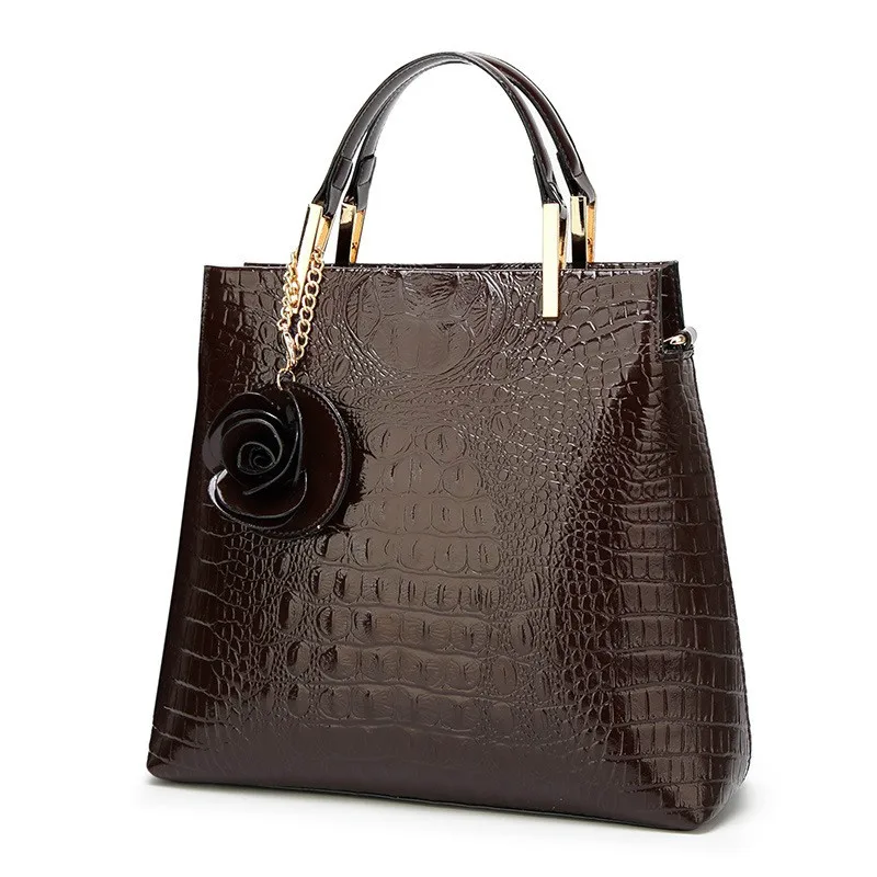 Новая сумка с крокодиловым узором, Большая вместительная сумка, украшенная розами, трендовая модная дикая Диагональная Сумка, сумка, сумка платинового цвета - Цвет: Светло-коричневый