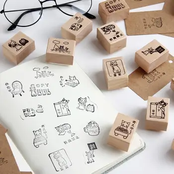 

Lovely DIY Cartoon Cat Series Kawaii Wooden Seal Rubber Stamp Set Crafts Handmade Decal Scrapbooking Photo Album
