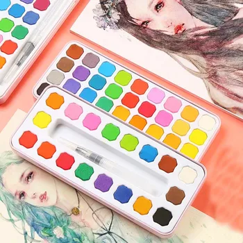 

Solid watercolor paint 12/18/24/36 color beginners set student brush solid color color box hand-painted art supplies
