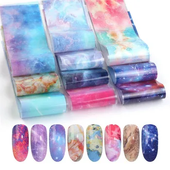 

10Pcs Starry Sky Nail Art Sticker Set Gradient Foil For Nails Marble/Starry Sky Transfer Foil Slider Adhesive Accessories