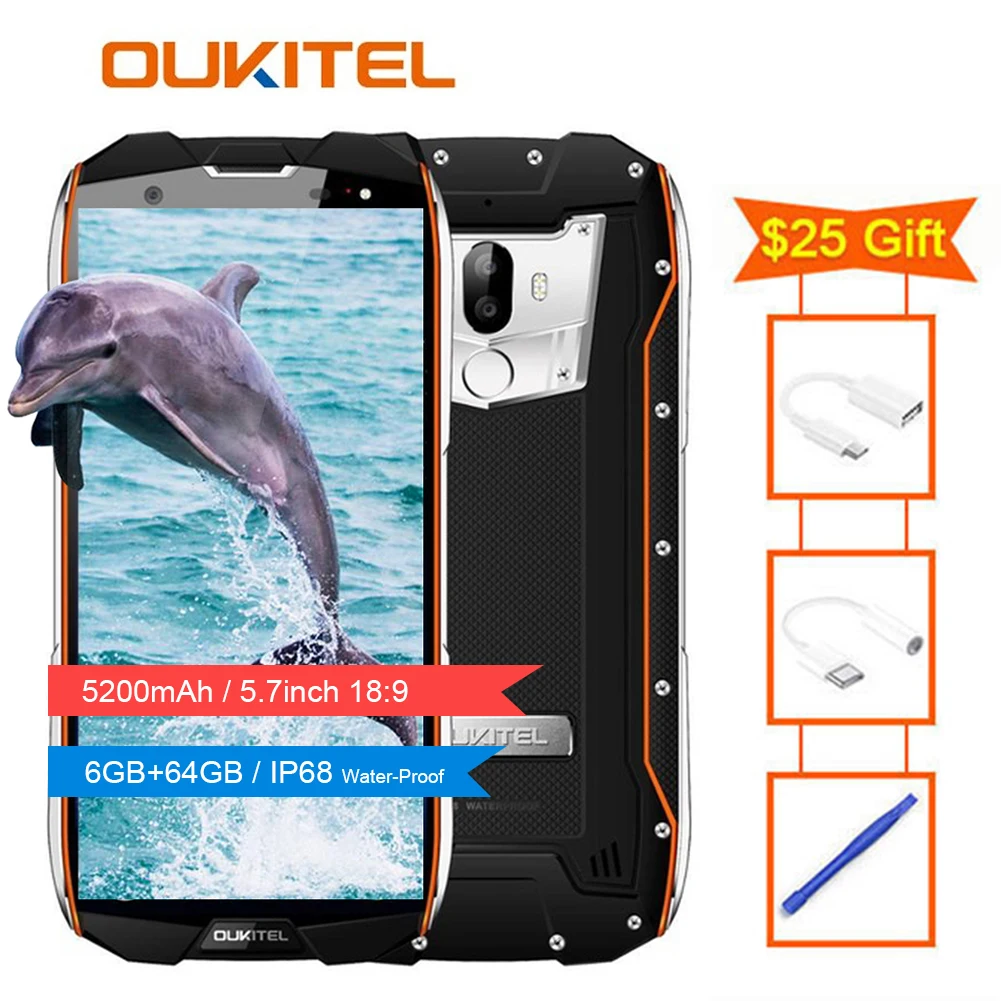 Oukitel Wp5000 Ip68 Seal 6 Gb 64 5200 Mah 5 7 &quot18: 9 дисплей Android 1 Helio P25 Восьмиядерный 4g печатает 9В/2