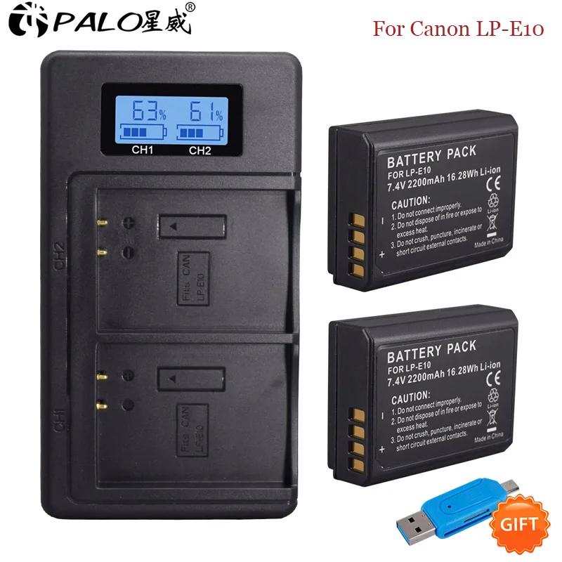 PALO цифровые батареи 2200 мАч LP E10 Камера Батарея для Canon 1100D 1200D 1300D Rebel T3 T5 поцелуй X50 X70