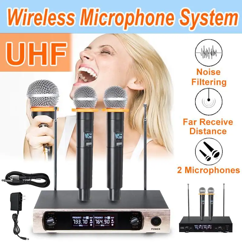 

Professional 2 Handheld UHF Frequencies Dynamic Capsule 2 channels Wireless Microphone for Karaoke System Speech Party