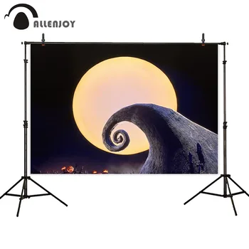 

Allenjoy photography background halloween Full moon night ghost face pumpkin curved branches party backdrop photocall photobooth