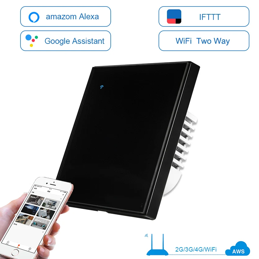 black-SY-BB ЕС Великобритания умный Wifi настенный сенсорный выключатель света 4 банды 1 способ 2 пути сенсорный/WiFi/приложение удаленный контроллер для умного дома работа с Alexa - Цвет: black-SY-BB