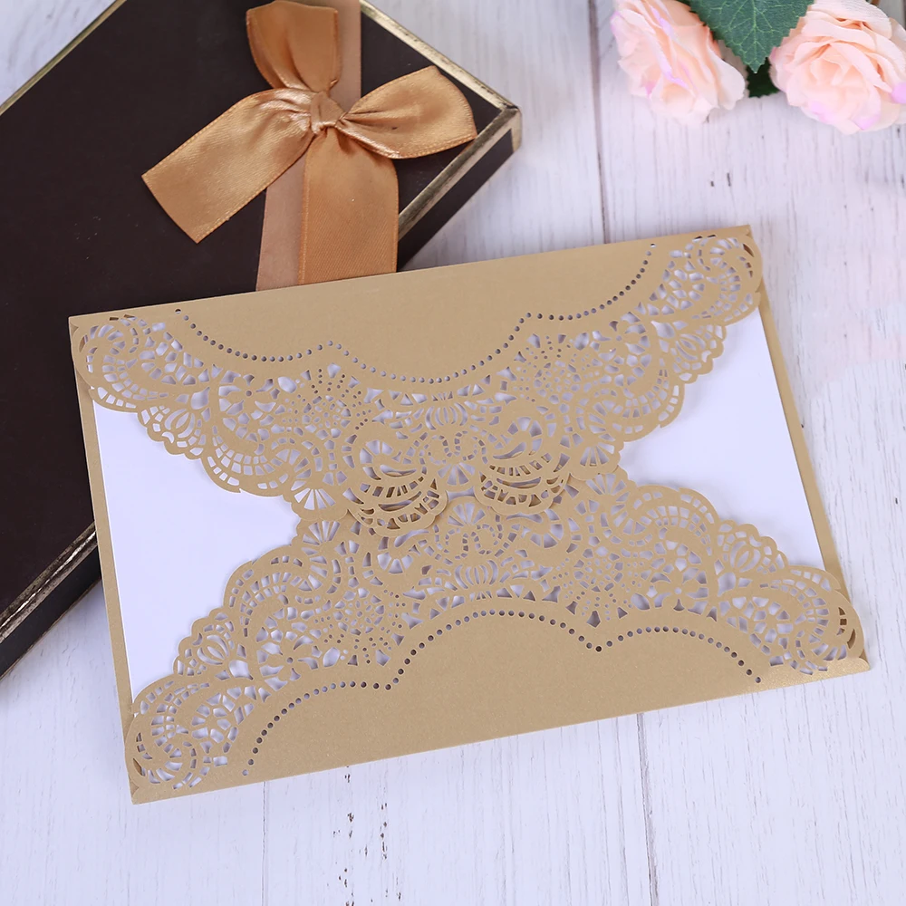  5 SETS Laser Cut Wedding Invitations with Envelopes with Blank Printable Paper Wedding Bridal Showe - 4000044218164