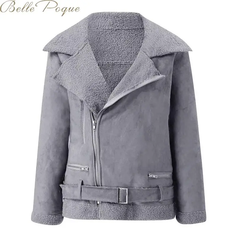 Belle poque, плотное пальто для женщин, теплая верхняя одежда, Короткая свободная Меховая куртка на молнии, зимнее пальто, кардиган, однотонная женская куртка