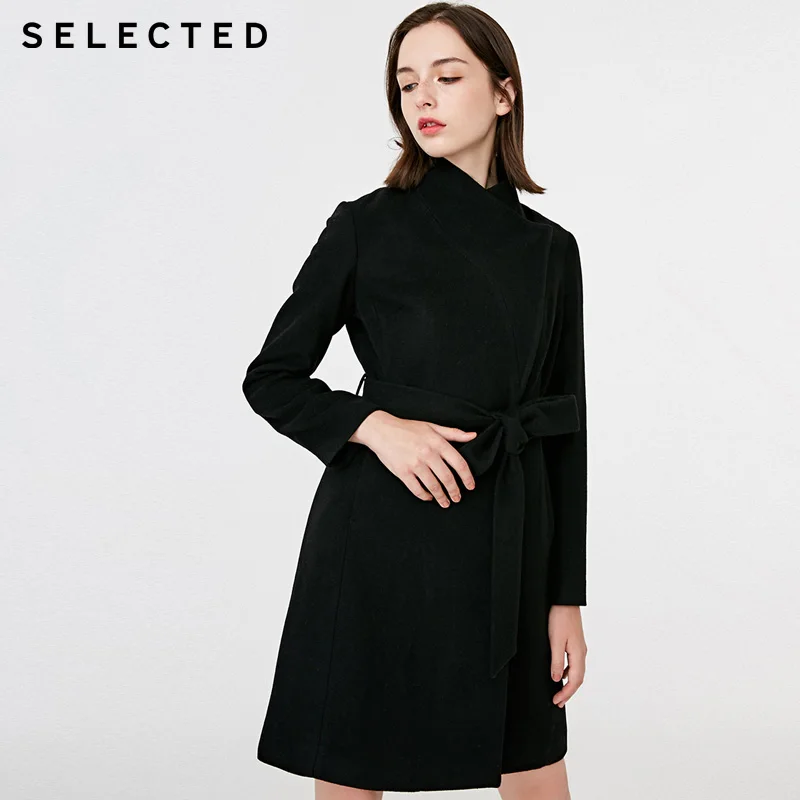 Женское шерстяное пальто средней длины на шнуровке | 418427523