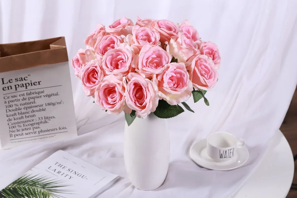 1 Bunch Artificial Rose silk French Floral Bouquet Fake Flower Arrange Table Daisy Wedding Flowers Decor Party accessory Flores-7