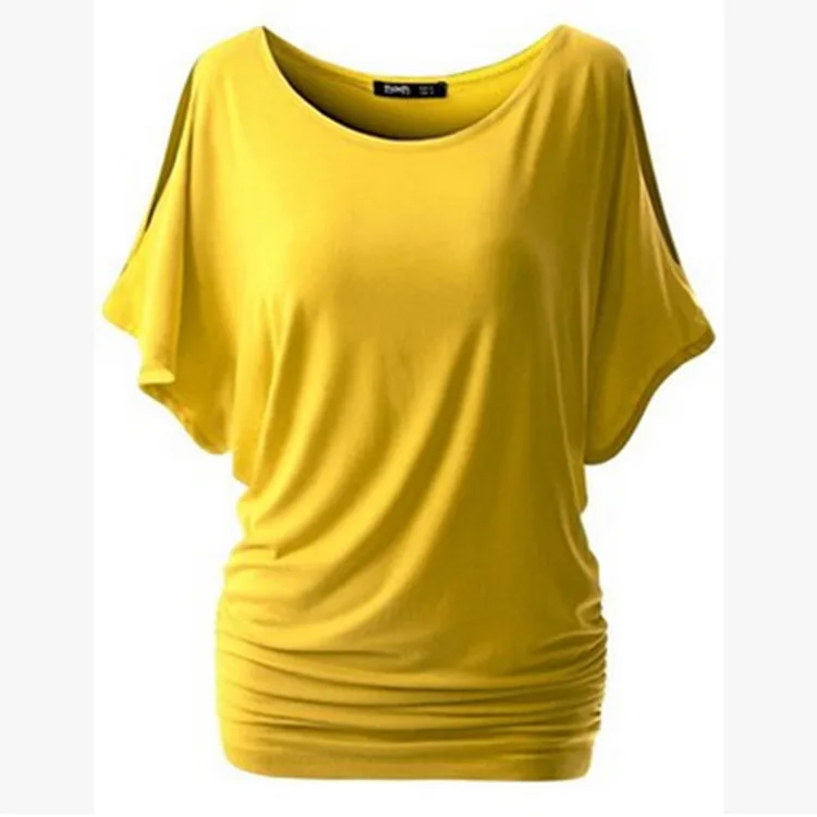 CALOFE летняя зимняя женская футболка модная футболка свободного кроя с круглым вырезом Топы со сплошным коротким рукавом женская футболка с рукавом летучая мышь - Цвет: Цвет: желтый