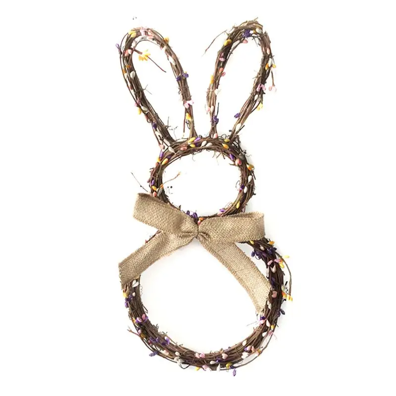 

17'' Handmade Rattan Bunny Rabbit Garland Wreath Pendant Christmas Easter Decor
