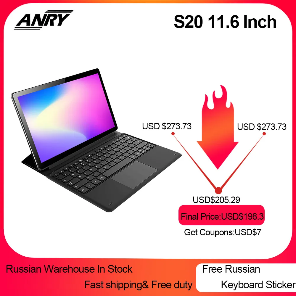 ANRY S20 11.6 inç Tablet RU ES satış 4GB RAM 128GB ROM Android 8.1 Tablet Pc Deca çekirdek 4G LTE GPS Google oyun 2 In 1 Phablet