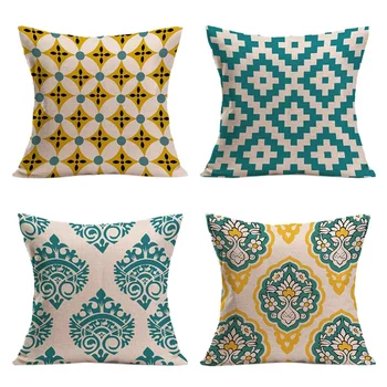 

Pack Of 4 Pillow Covers Decorative Flax Square Throw Pillow Covers Solid Cushion Cases Geometric Pattern Home Decor For Sofa Bed