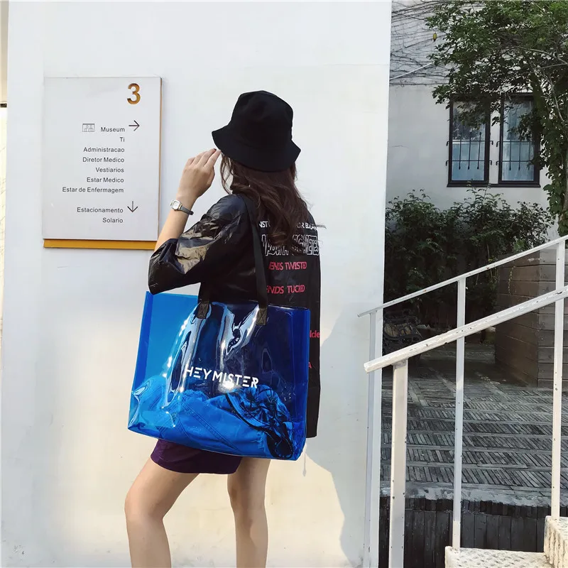 2021 Transparent PVC Handbag beach Shoulder bag Women New Trend Tote Hot Sale Jelly Color Plastic Clear Bag Large capacity