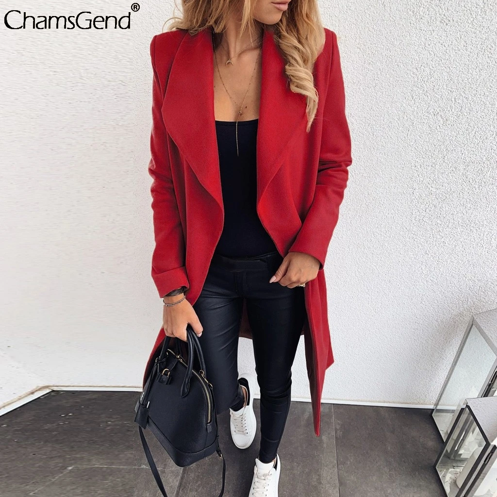 CHAMSGEND зимнее шерстяное пальто с отворотом Женская однотонная верхняя одежда