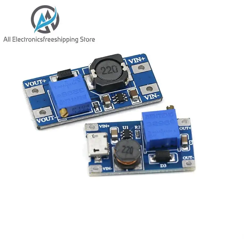 

MT3608 DC-DC Adjustable Boost Module 2A Boost Plate Step Up Module with MICRO USB 2V-24V to 5V 9V 12V 28V