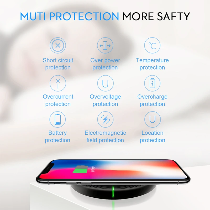 Rocketek 10Вт Ци Беспроводное зарядное устройство для iPhone X / XS Max XR 8 Plus Видимый элемент