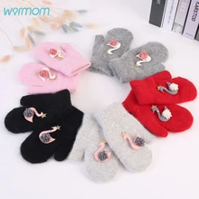 Warmom/Детские Зимние теплые Мультяшные перчатки с кроличьим мехом, варежки с длинными пальцами, Детские утепленные бархатные перчатки для детей 4-10 лет
