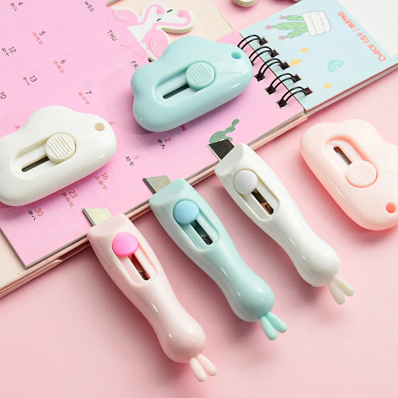 Cartoon Portable Utility Knife utility knife paper cutter mail opener unboxing knife pocket folding knife craft cutting knife Mini Rabbit Cloud Stretch Paper Cutter Box Opener Letter Opener Office School Stationery Supplies