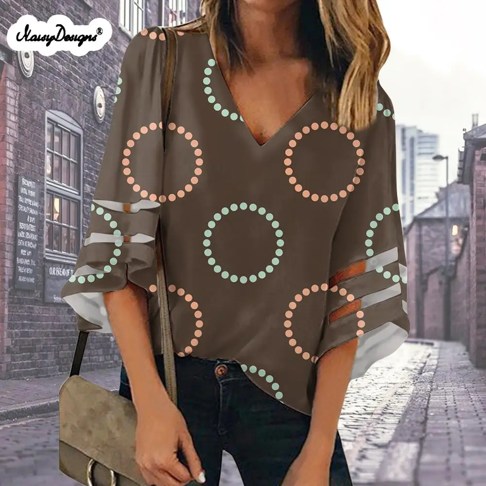 noisydesigns-shirt-blouses-women's-chifon-blouse-circle-print-3-4-sleeve-officetops-female-elegant-v-neck-shirts-clothing-ladies