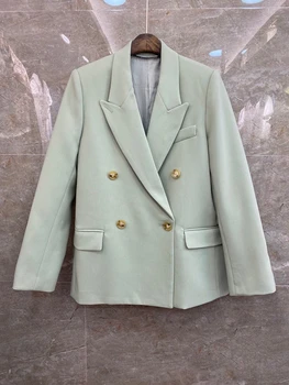

2020 Early Autumn New Women's Lapel Double Row Gold Buckle Decorative Solid Color Long Sleeve Cropped Jacket 812