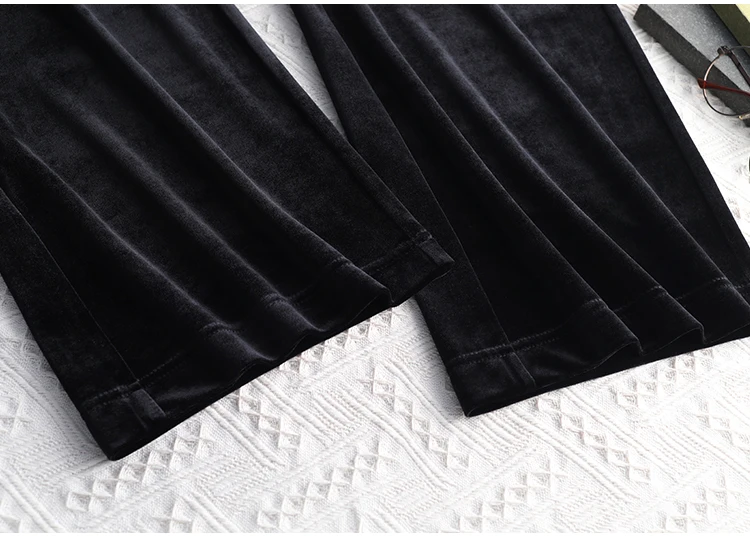 Осенние и зимние утепленные широкие брюки, новые женские винтажные черные однотонные бархатные брюки большого размера с высокой талией, женские брюки