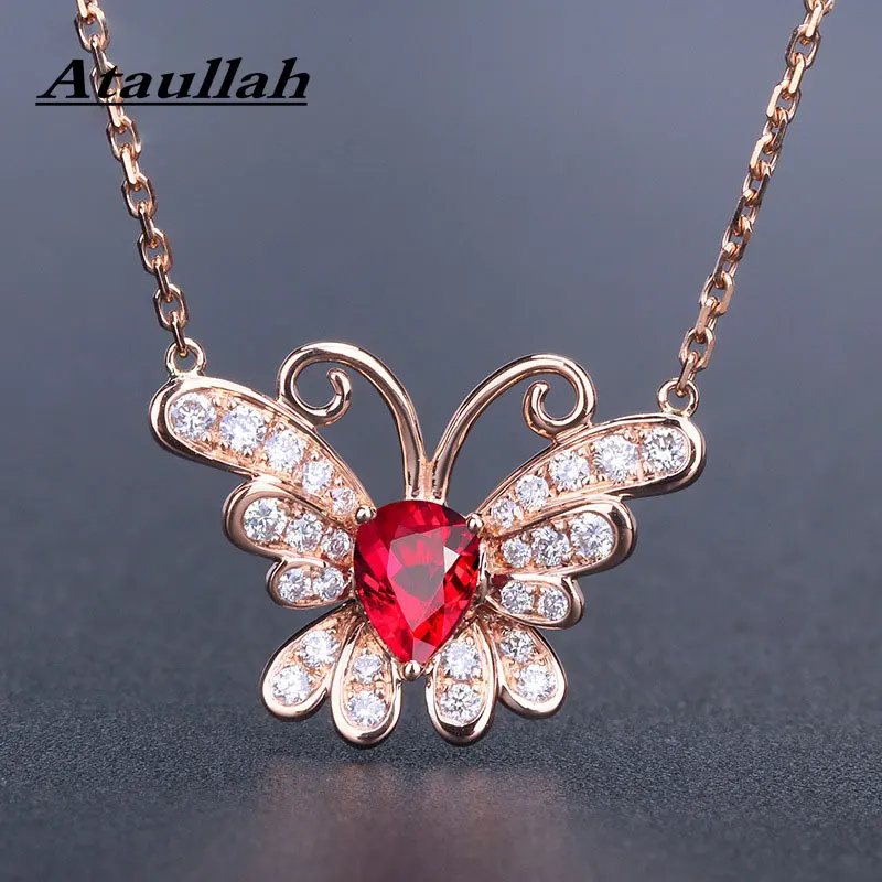 

Ataullah Red Ruby Gemstone Necklace Butterfly Pendant Necklaces Silver 925 Jewelry Plated 18K Gold Chain Women NW098