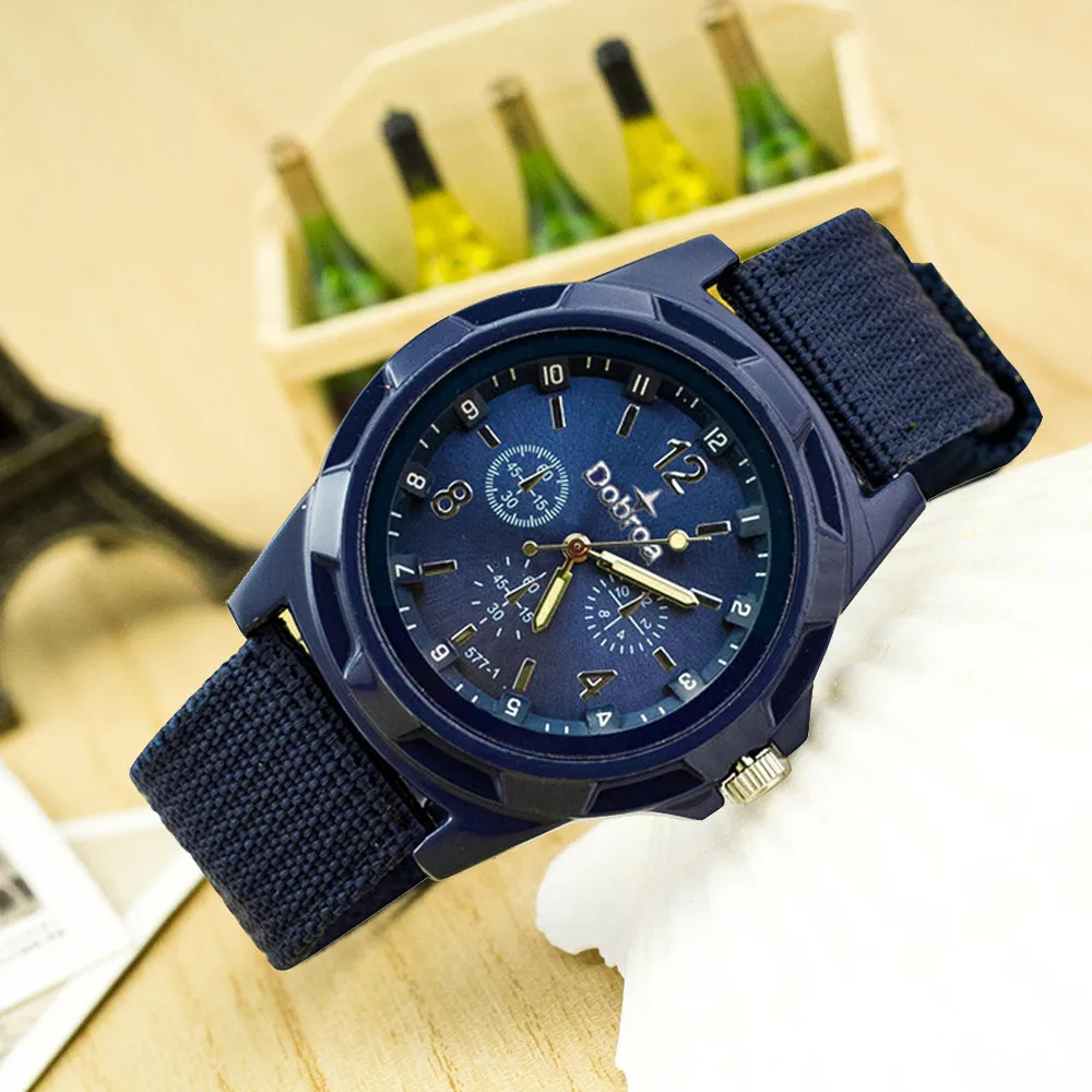 Men's Fashion Sport Watches Braided Canvas Belt Watch Analog Wrist Watch Army Military Waterproof Male Relogio Masculino gift afbeelding