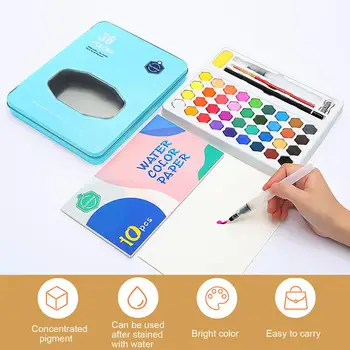 

36-color Solid Watercolor Pigment Paint Set Watercolor Painting Student Hand-painted Portable Painting Set Iron Box Art supplies