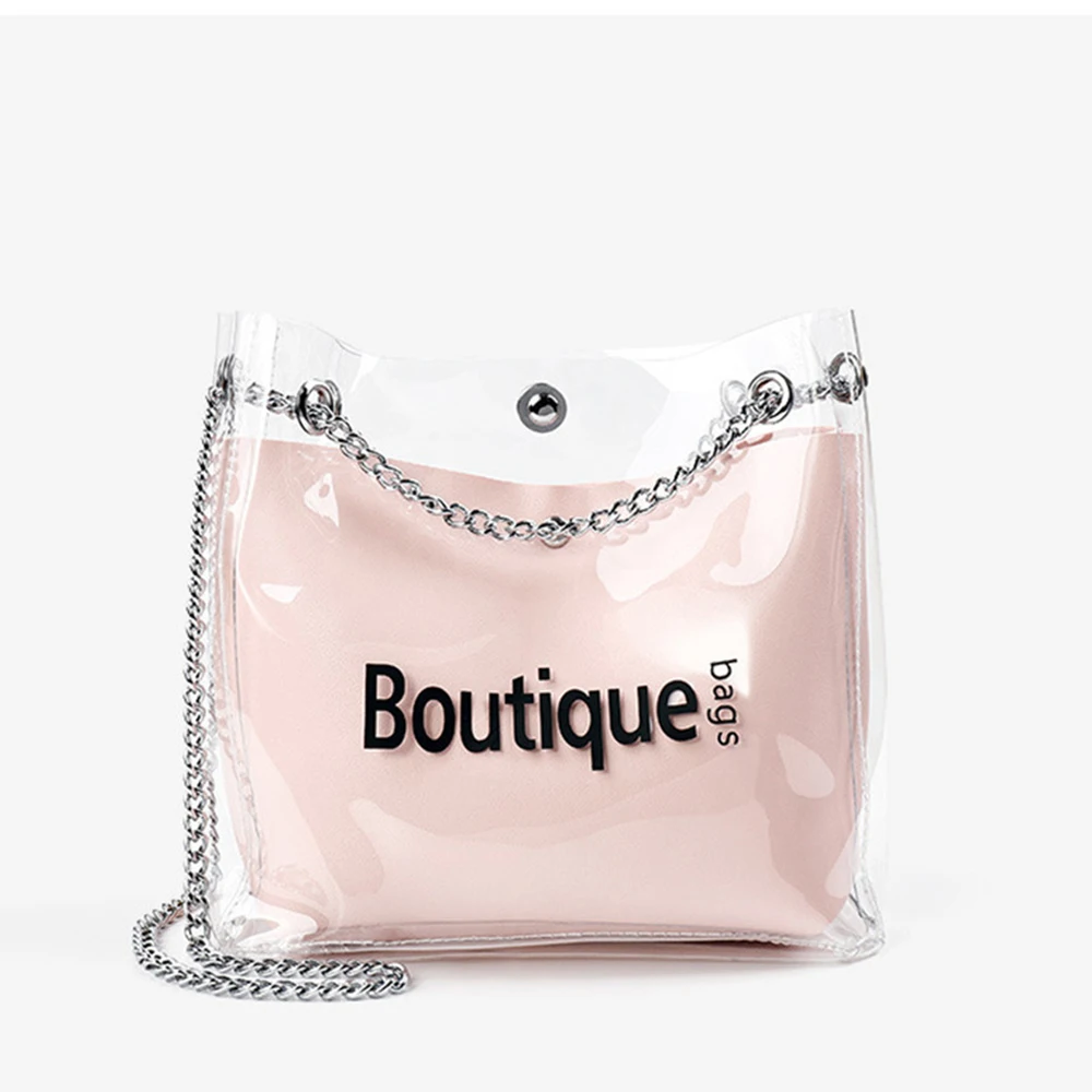 

Women Crossbody Transparent Messenger Bag Chain PVC Jelly Skin Shoulder Bags Lady Purse Phone PU Handbag