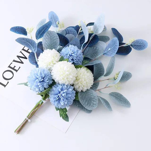Nordic Flower Bouquet Anemone Wedding Bridal Bouquet Silk Artificial Flowers DIY Srapbook Home Party Decoration Fake Flower blue white
