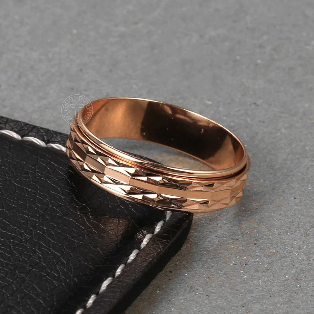 Spinner Rings gold color rings gold color ring finger ring fidget spinner ring wedding rings wedding ring 6mm Women 585 Rose Gold Color Pattern Rotatable Carved Anxiety Ring
