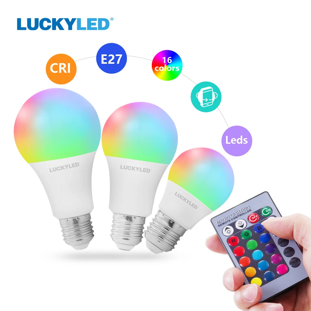 Счастливая светодиодный RGB лампы 5 Вт 10 15 Светодиодный светильник E27 затемнения AC