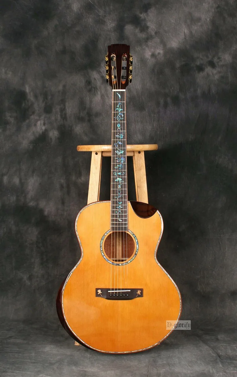 Высококачественная акустическая электрогитара ручной работы из цельного дерева, 39 дюймов, глянцевая Акустическая гитара, Жесткий Чехол