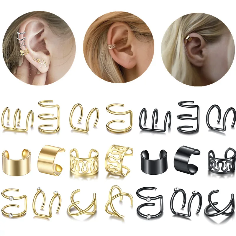 12pcs/set Fashion Gold Color Ear Cuffs Leaf Clip Earrings for Women Climbers No Piercing Fake Cartilage Earring Accessories Gift - Image 2