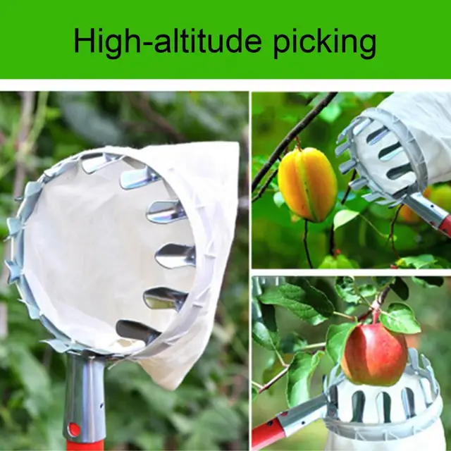 Fém Gyümölcsválasztó Orchard Kertészeti Alma Őszibarack Magas Fa Szedő Szerszám Gyümölcs Fogó Kollekció Tasak Farmkert Szerszámok - Image 3
