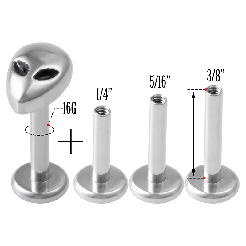 1 шт., кольцо для губ Alien Labret из нержавеющей стали с внутренней резьбой, ушной хрящ, спиральная Шпилька, пирсинг для ушей, женские Украшения для тела