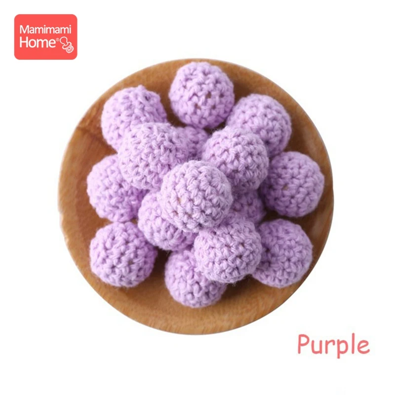 Purple 16 мм новые круглые деревянные вязаные бусины 50 шт./компл. Красочные шерстяные Прорезыватели DIY ювелирные изделия для кормления ожерелье-прорезыватель детский Прорезыватель - Цвет: Purple