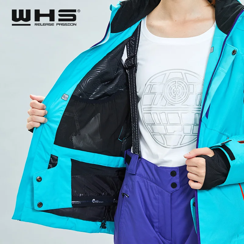 WHS Женская лыжная куртка зимняя уличная теплая водонепроницаемая дышащая