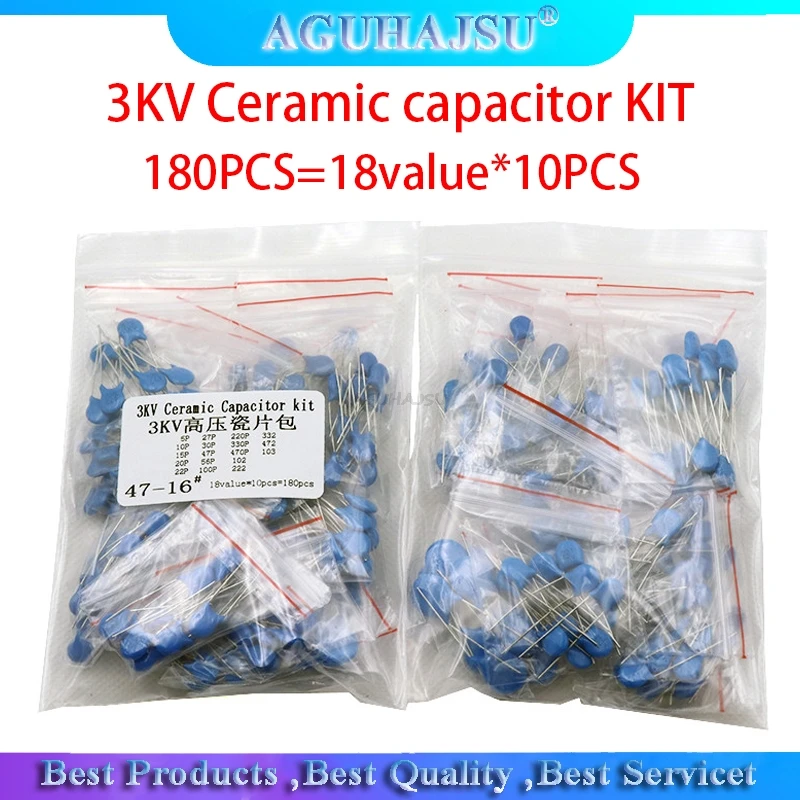 

180PCS=18value*10PCS 3KV Ceramic capacitor KIT 3KV 5P 10P 22P 30P 47P 56P 100P 150P 220P 330P 470P 102 222 332 103 DIY
