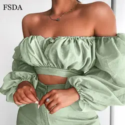 FSDA с открытыми плечами Ruched открытая женская футболка лето осень повседневная элегантная сексуальная с длинным рукавом белый V шеи Топ без