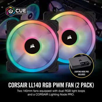 

Corsair Fan LL Series LL140 RGB 140mm Dual Light Loop RGB LED PWM Fan with Lighting Node Pro