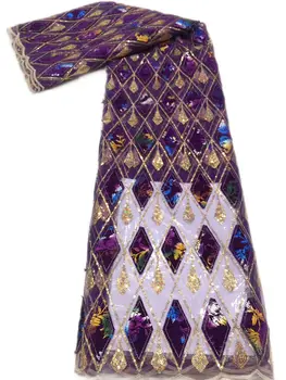 

Purple Color Latest French Net Lace Fabrics With Sequins High Quality 2020 Nigerian Velvet Lace Fabric For Wedding