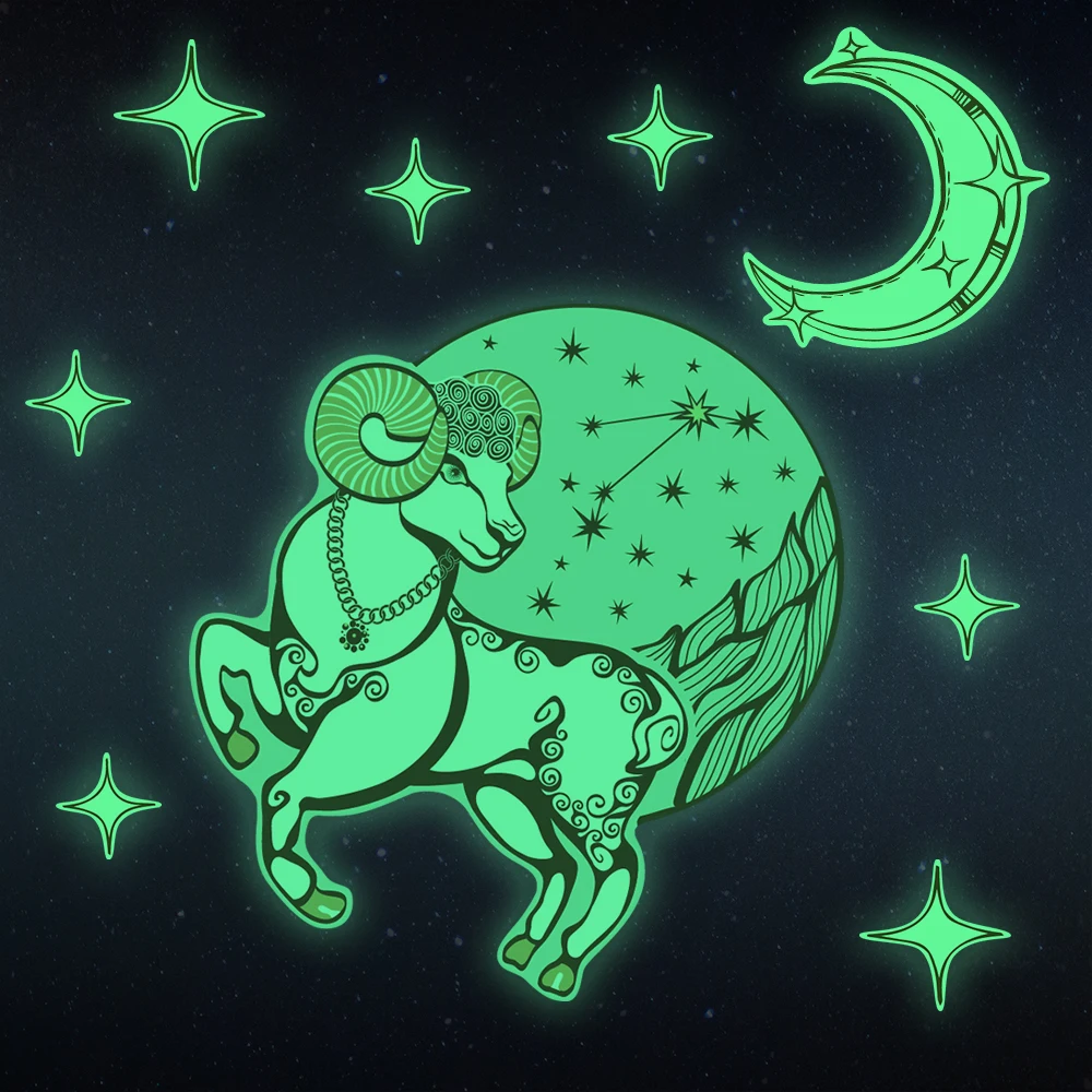 

2pcs/set Luminous Wall Sticker Cartoon Aries Glow In the Dark Removable Wallpaper Mural Decal for Kid Baby Room Home Decoration
